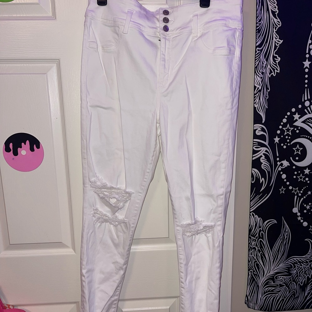 american eagle ripped white skinny jeans